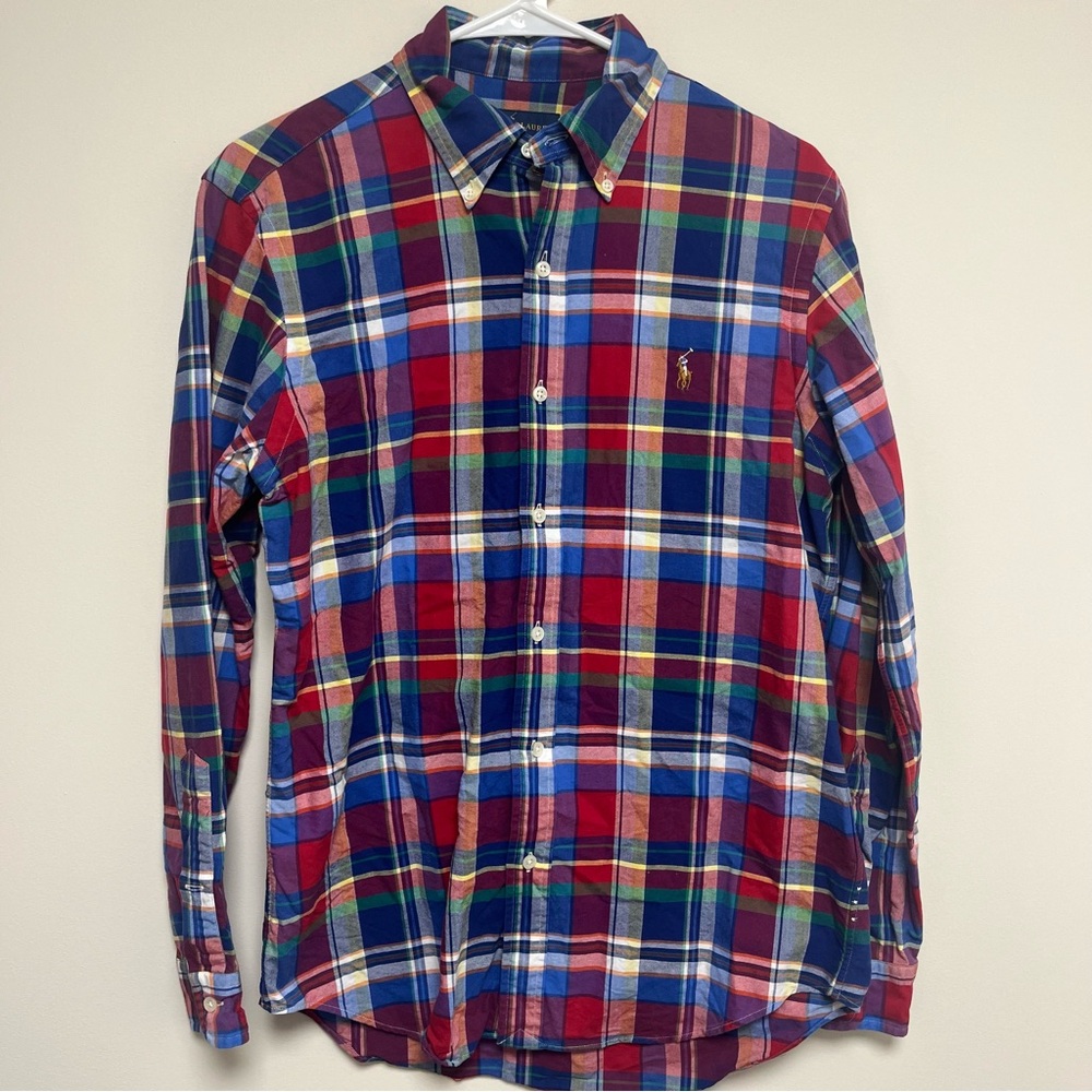Men’s Ralph Lauren red blue green plaid button up‎ cotton shirt size small